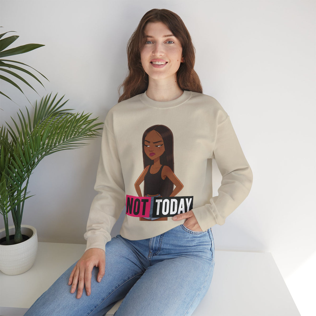 "Not Today" Graphic Crewneck Sweatshirt